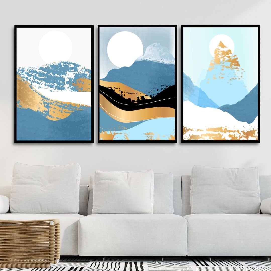 Gold Mountains Abstract Canvas Wall Art - Designity Art