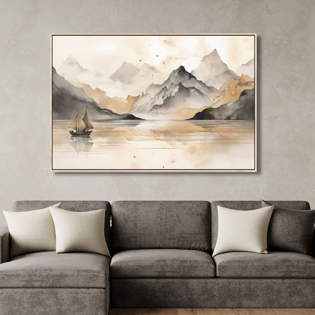 Golden Lake and Mountains Chinese Style Landscape Art - Designity Art
