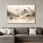 Golden Lake and Mountains Chinese Style Landscape Art - Designity Art
