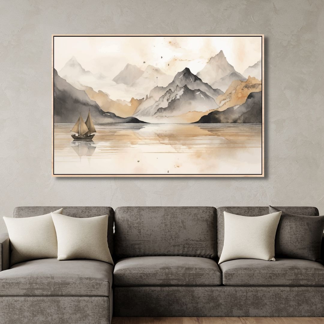 Golden Lake and Mountains Chinese Style Landscape Art - Designity Art
