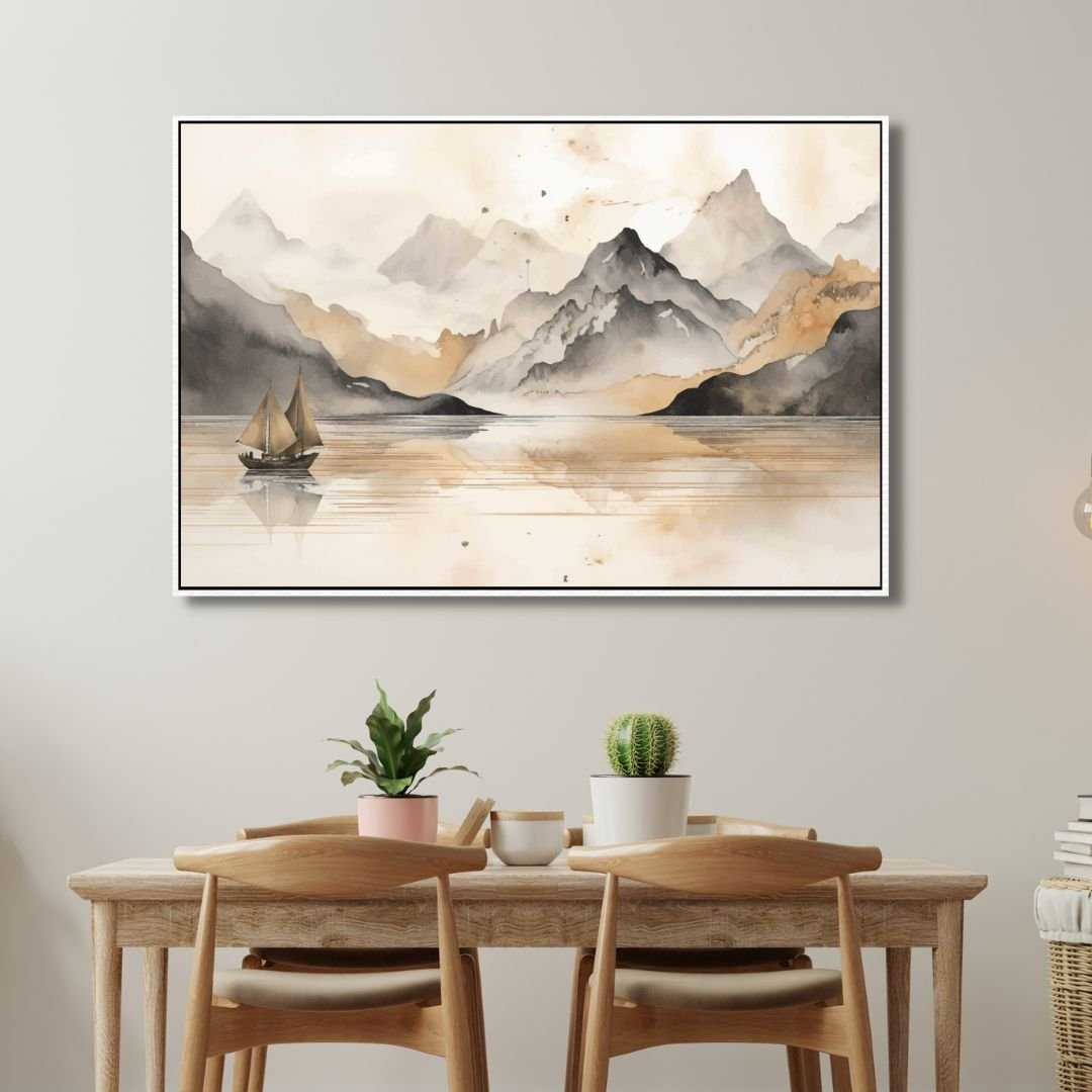 Golden Lake and Mountains Chinese Style Landscape Art - Designity Art