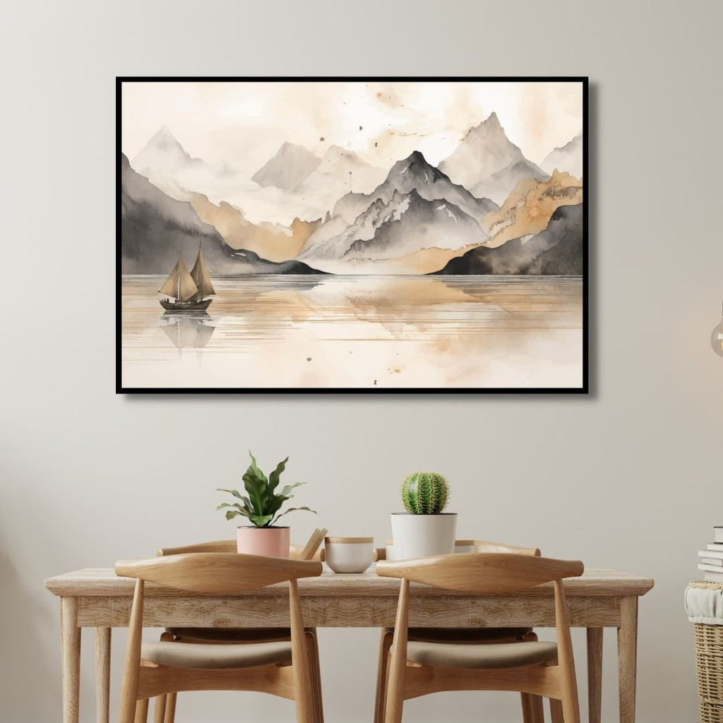 Golden Lake and Mountains Chinese Style Landscape Art - Designity Art