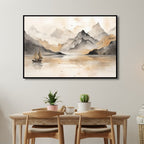 Golden Lake and Mountains Chinese Style Landscape Art - Designity Art