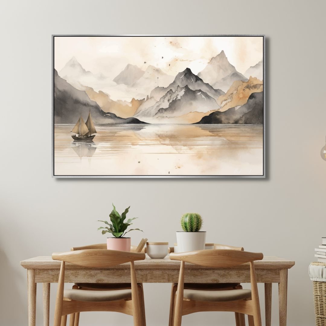Golden Lake and Mountains Chinese Style Landscape Art - Designity Art