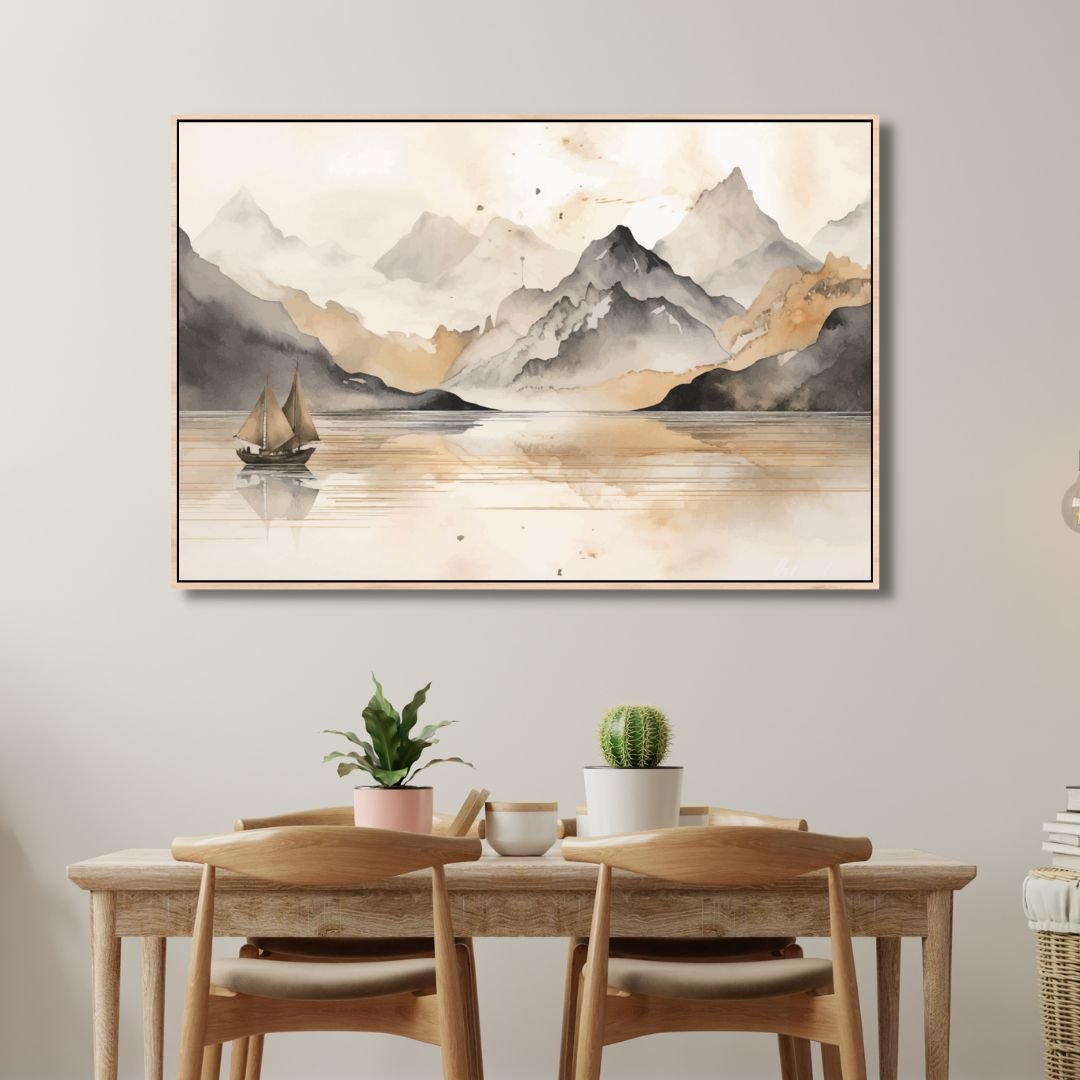 Golden Lake and Mountains Chinese Style Landscape Art - Designity Art