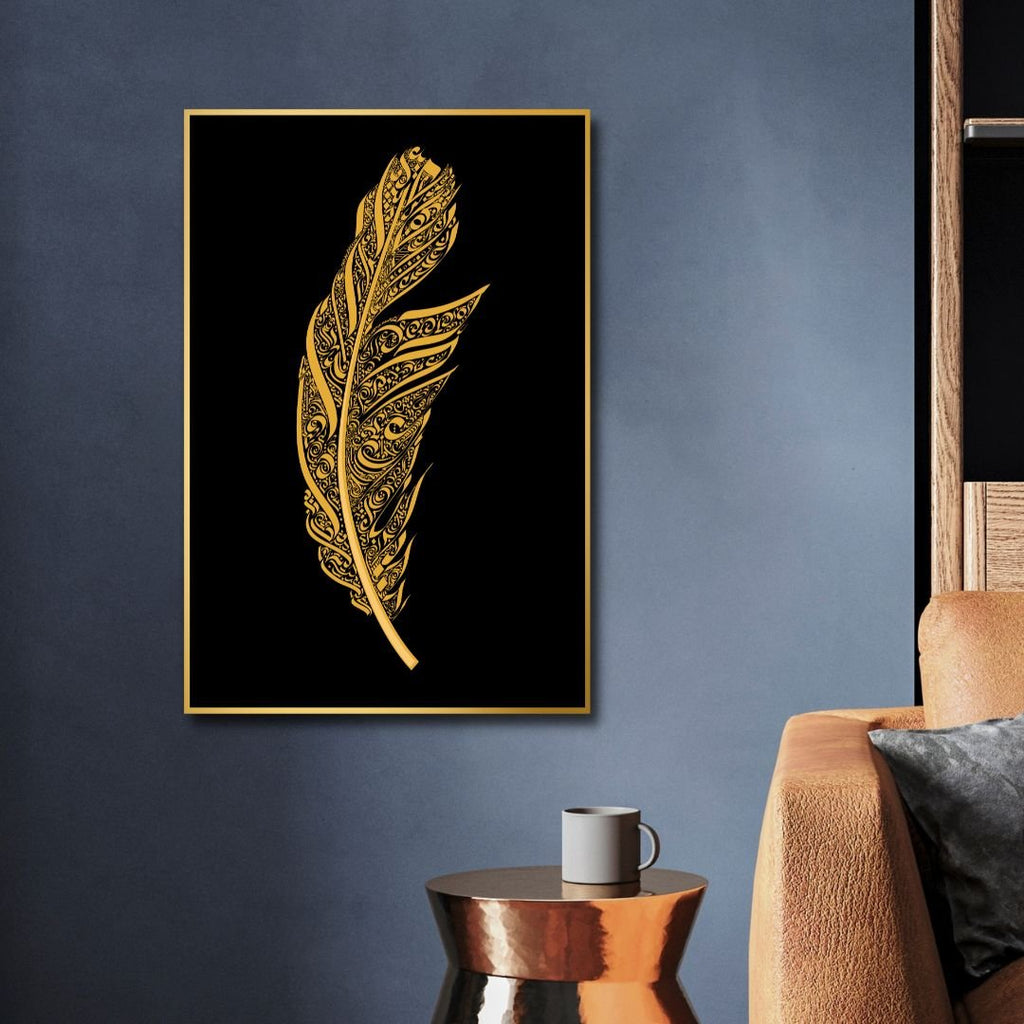 Golden Leaf Typography Abstract Canvas Art - Designity Art