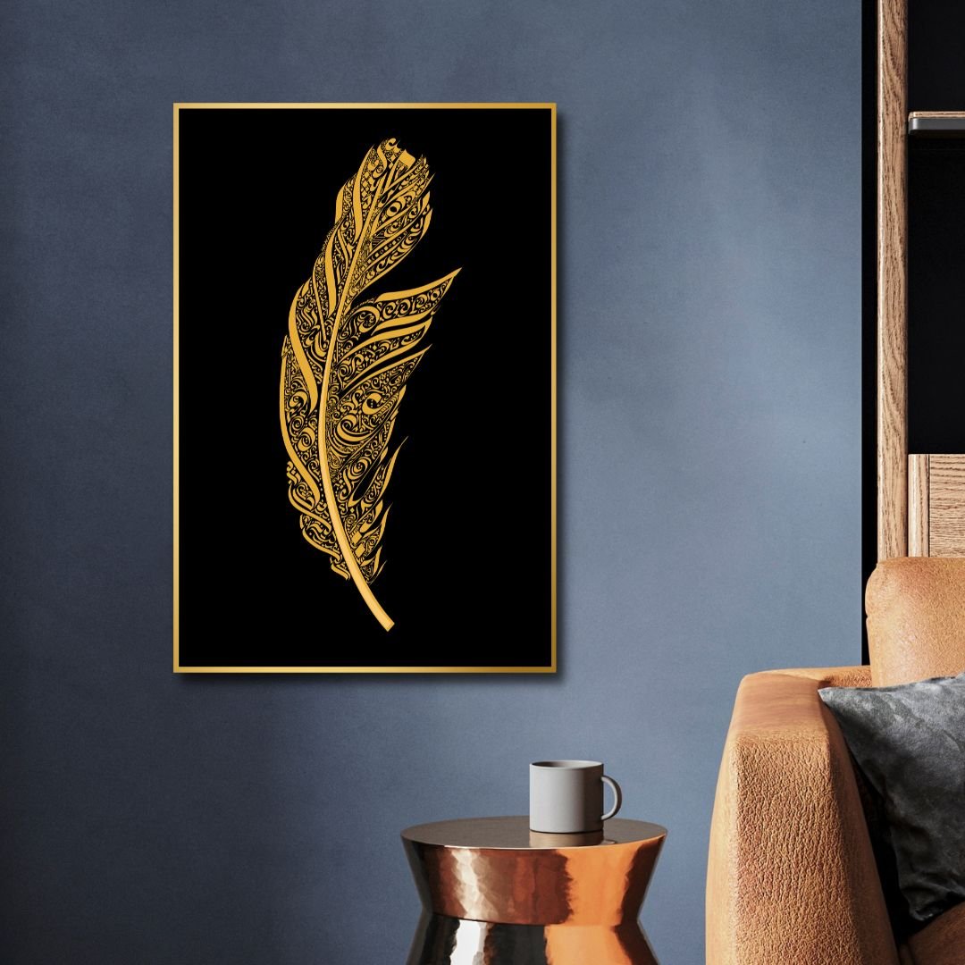 Golden Leaf Typography Abstract Canvas Art - Designity Art