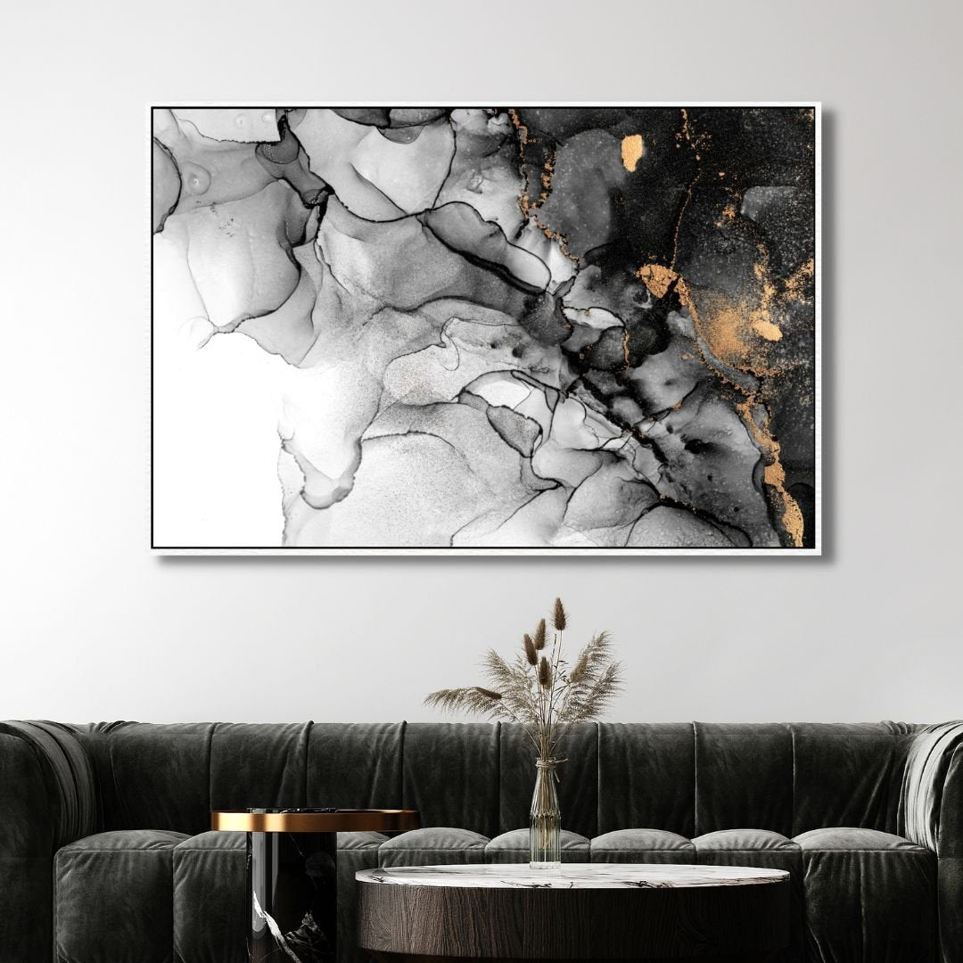 Gray, Gold and White Fluid Abstract Art - Designity Art
