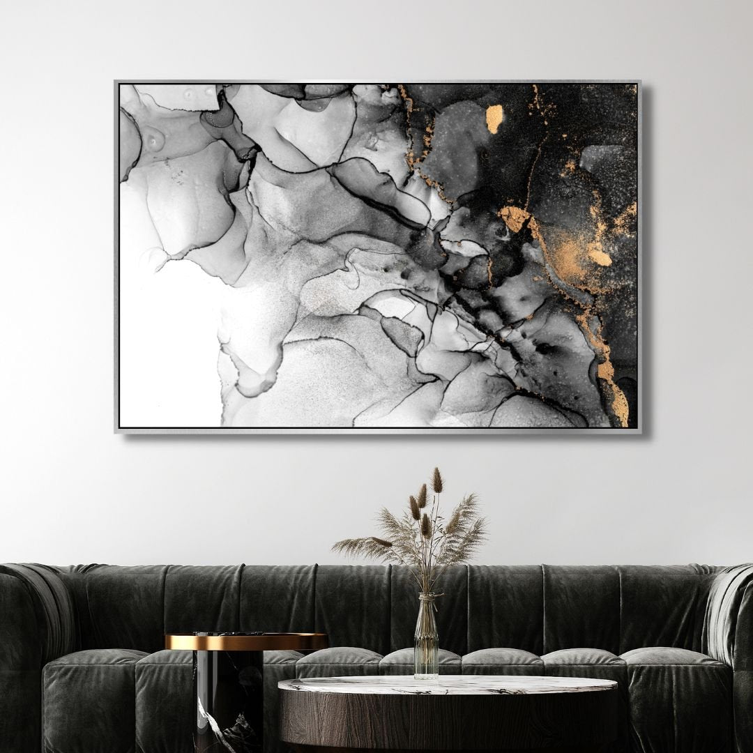 Gray, Gold and White Fluid Abstract Art - Designity Art