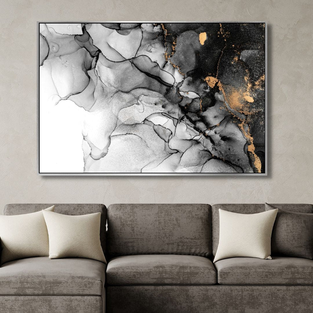 Gray, Gold and White Fluid Abstract Art - Designity Art