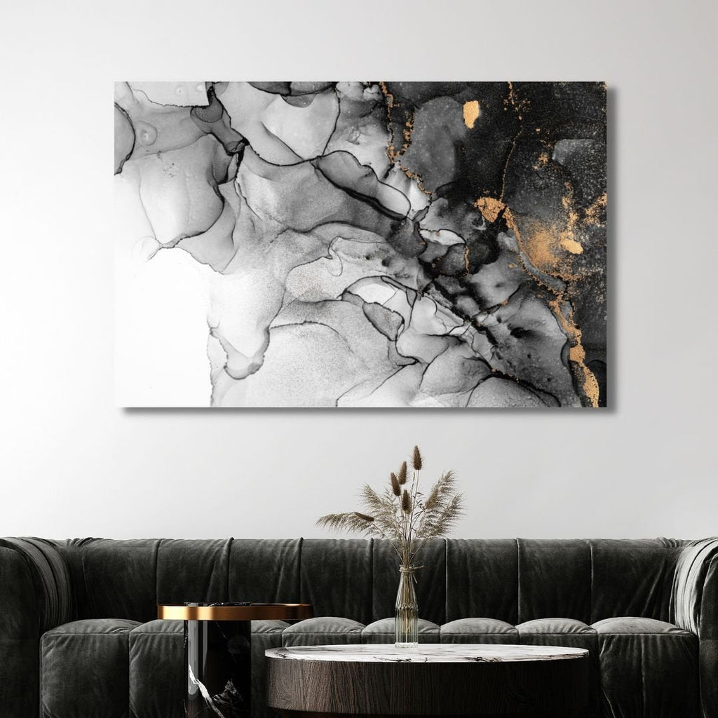 Gray, Gold and White Fluid Abstract Art - Designity Art