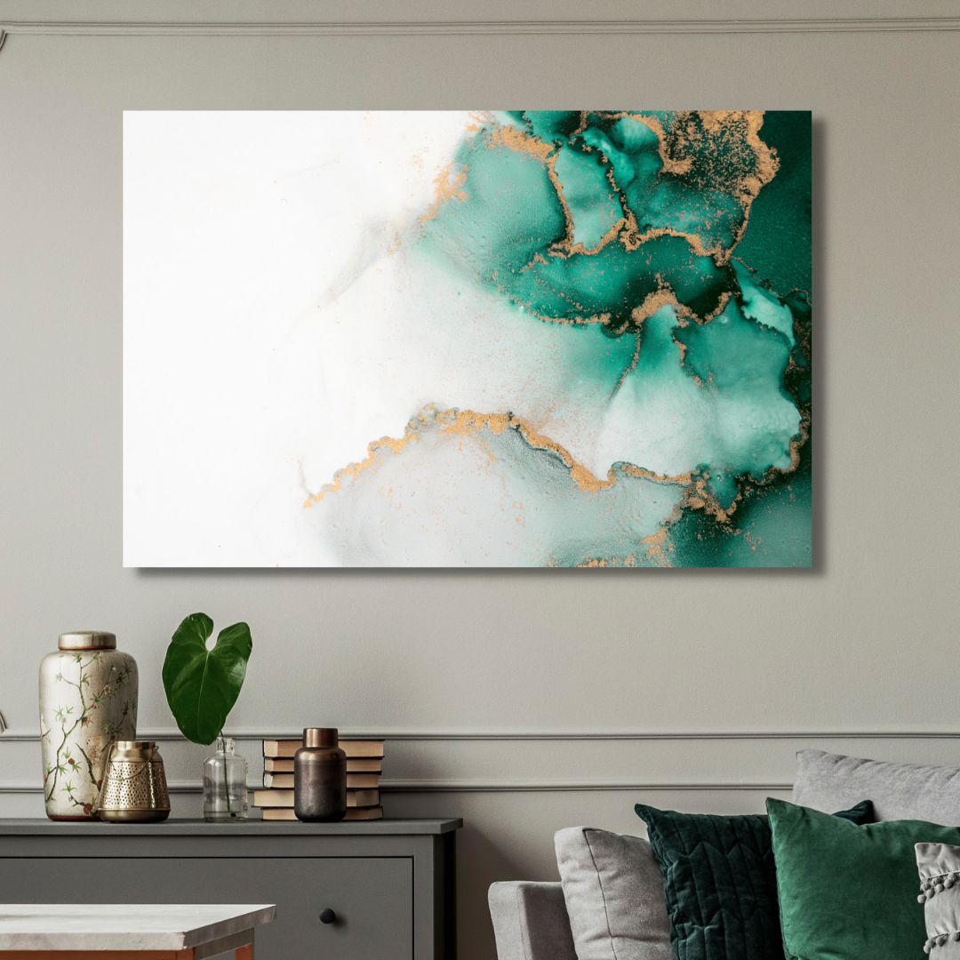 Green and Gold Fluid Abstract Art - Designity Art