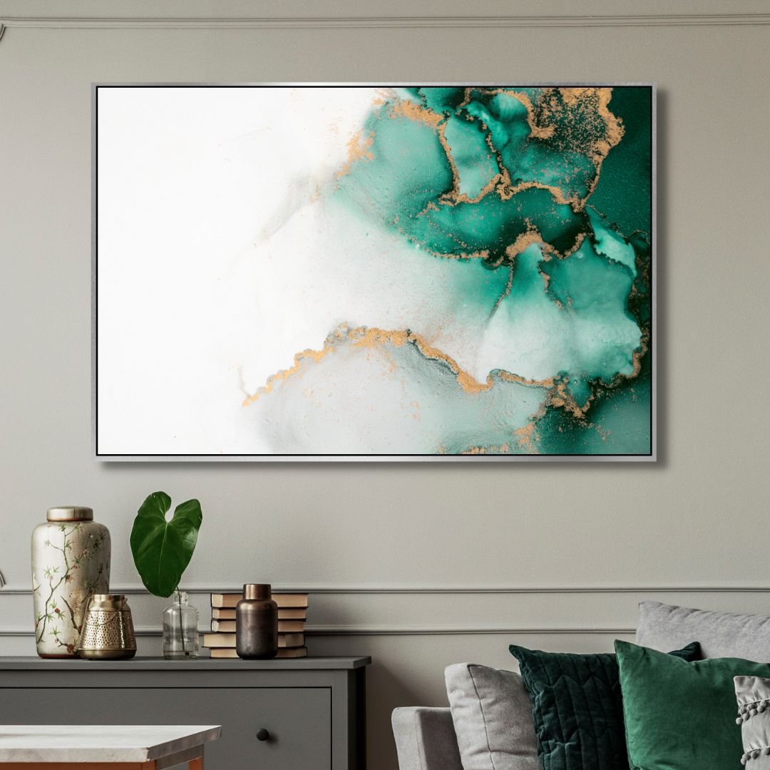 Green and Gold Fluid Abstract Art - Designity Art