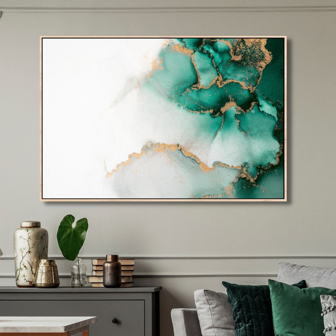 Green and Gold Fluid Abstract Art - Designity Art