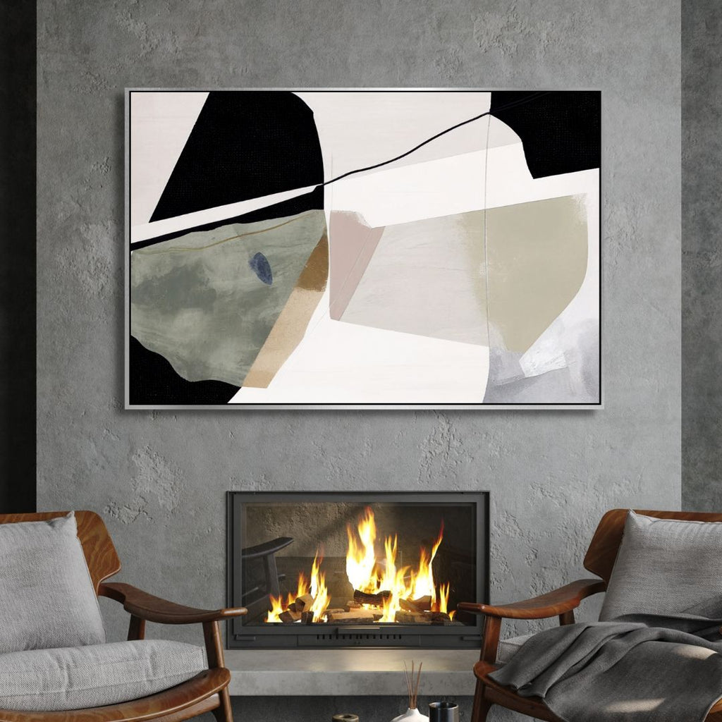 Green, Beige and Black Brushstrokes Abstract Art - Designity Art