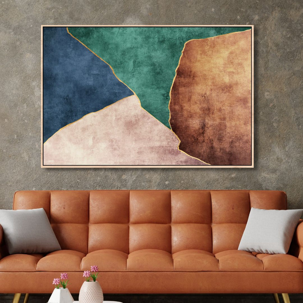 Green, Blue and Brown Color Blocks Abstract Canvas Wall Art - Designity Art