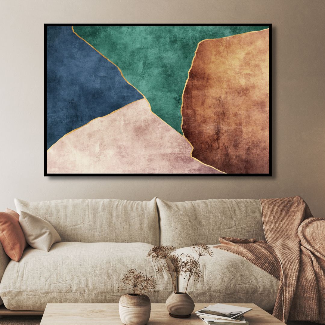Green, Blue and Brown Color Blocks Abstract Canvas Wall Art - Designity Art