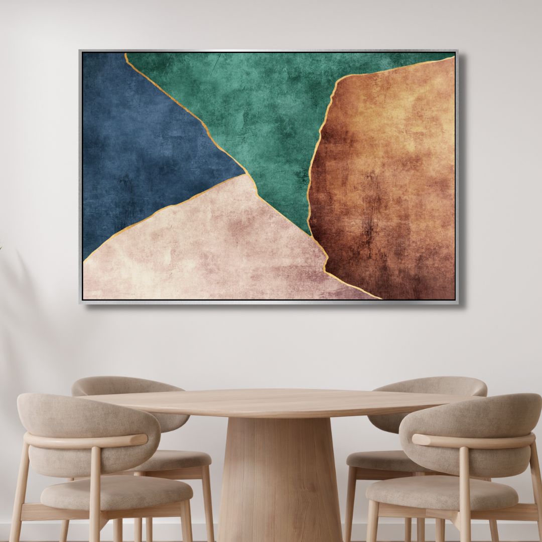 Green, Blue and Brown Color Blocks Abstract Canvas Wall Art - Designity Art