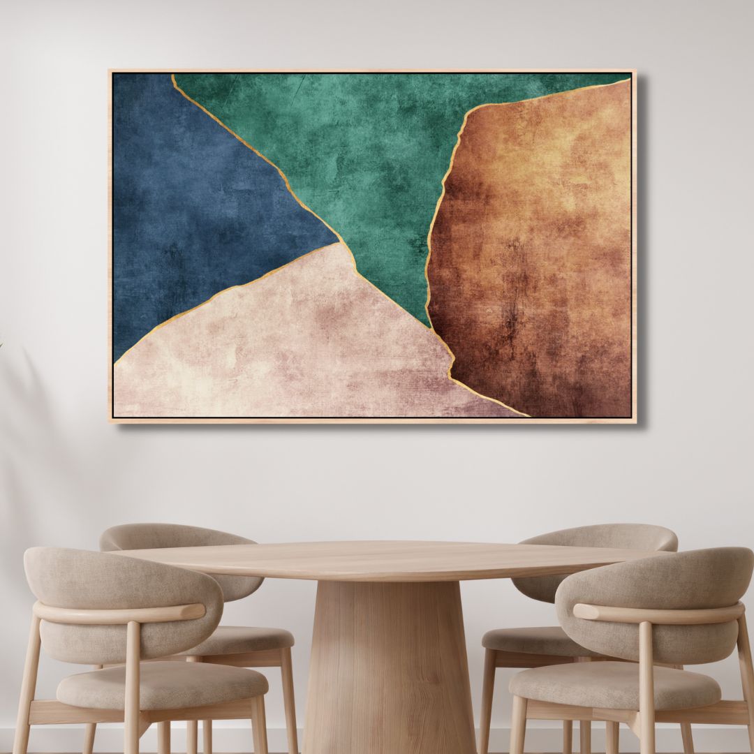 Green, Blue and Brown Color Blocks Abstract Canvas Wall Art - Designity Art