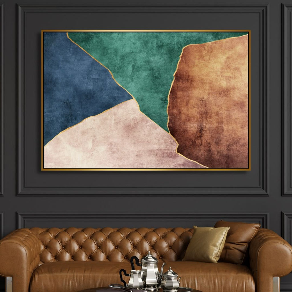Green, Blue and Brown Color Blocks Abstract Canvas Wall Art - Designity Art