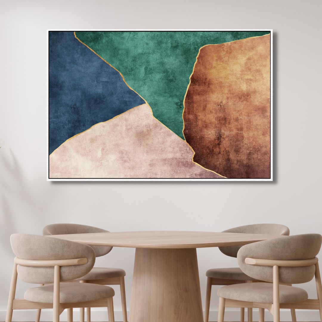 Green, Blue and Brown Color Blocks Abstract Canvas Wall Art - Designity Art