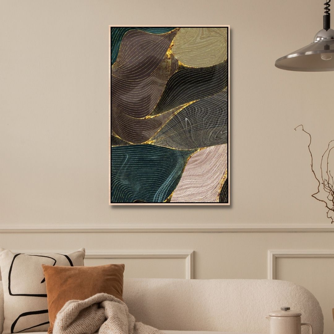 Green, Brown, Gold and Beige Fluid Abstract Art - Designity Art