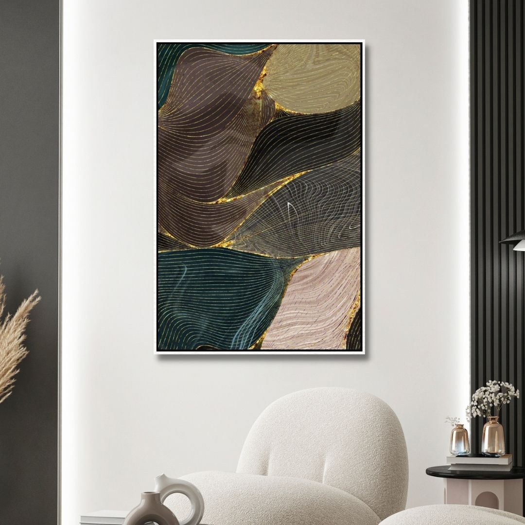 Green, Brown, Gold and Beige Fluid Abstract Art - Designity Art