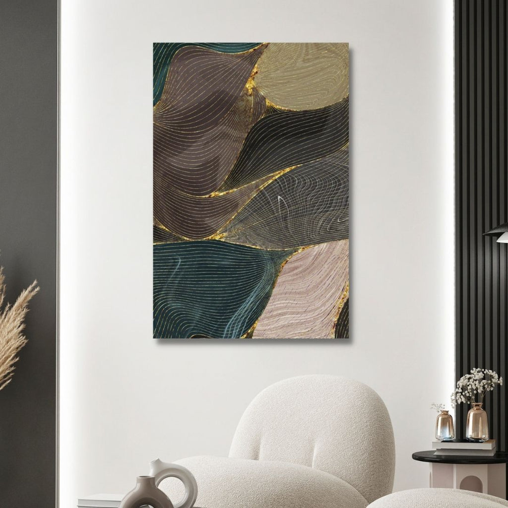 Green, Brown, Gold and Beige Fluid Abstract Art - Designity Art