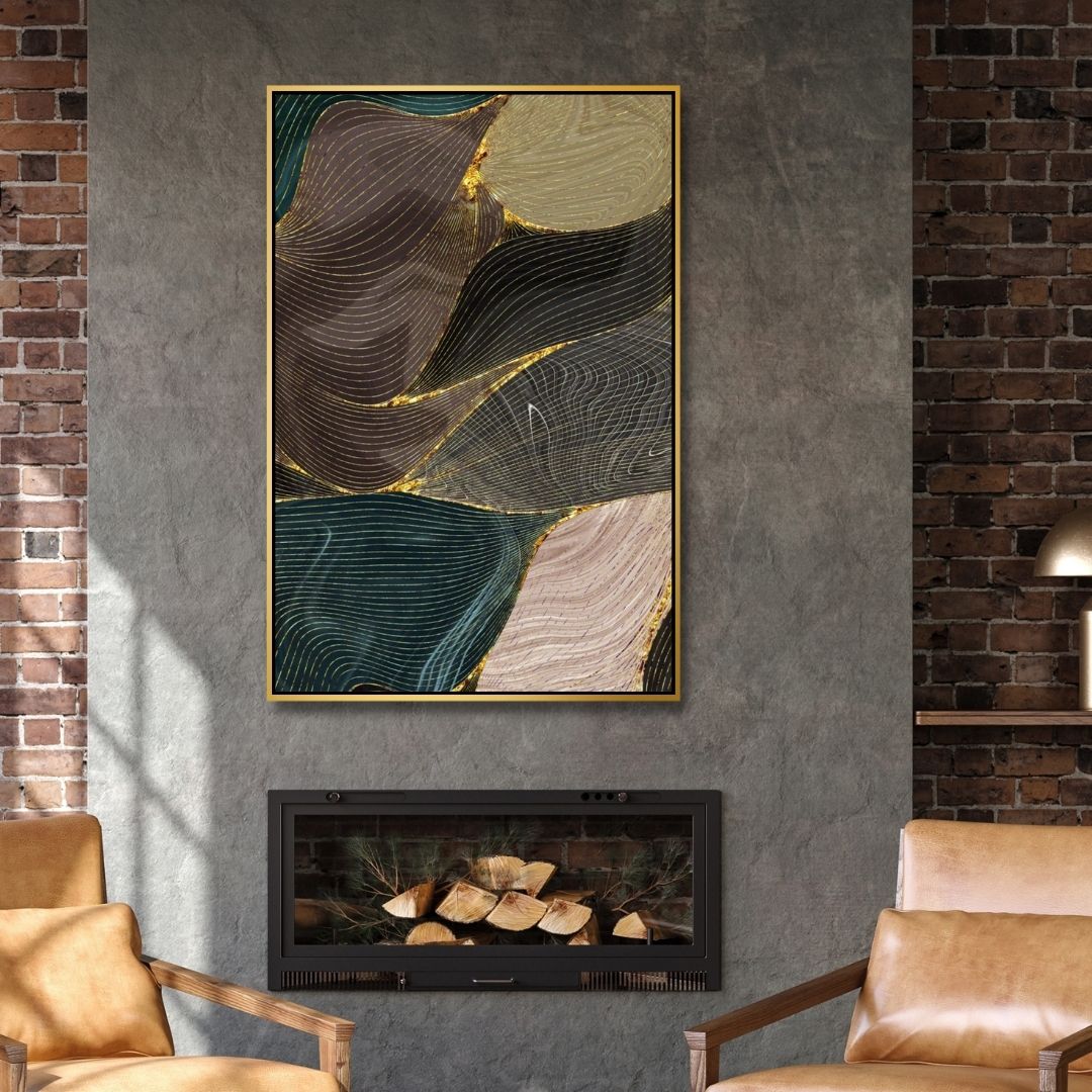 Green, Brown, Gold and Beige Fluid Abstract Art - Designity Art