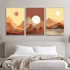 Mid Century Mountains, Moon and Sun Landscape Abstract Art - Designity Art