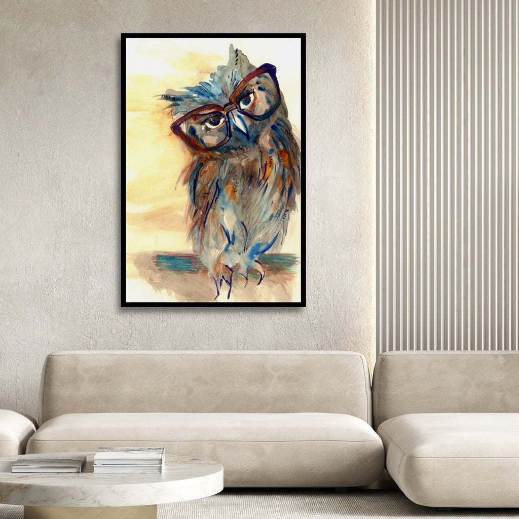 Owl With Glasses Canvas Art - Designity Art