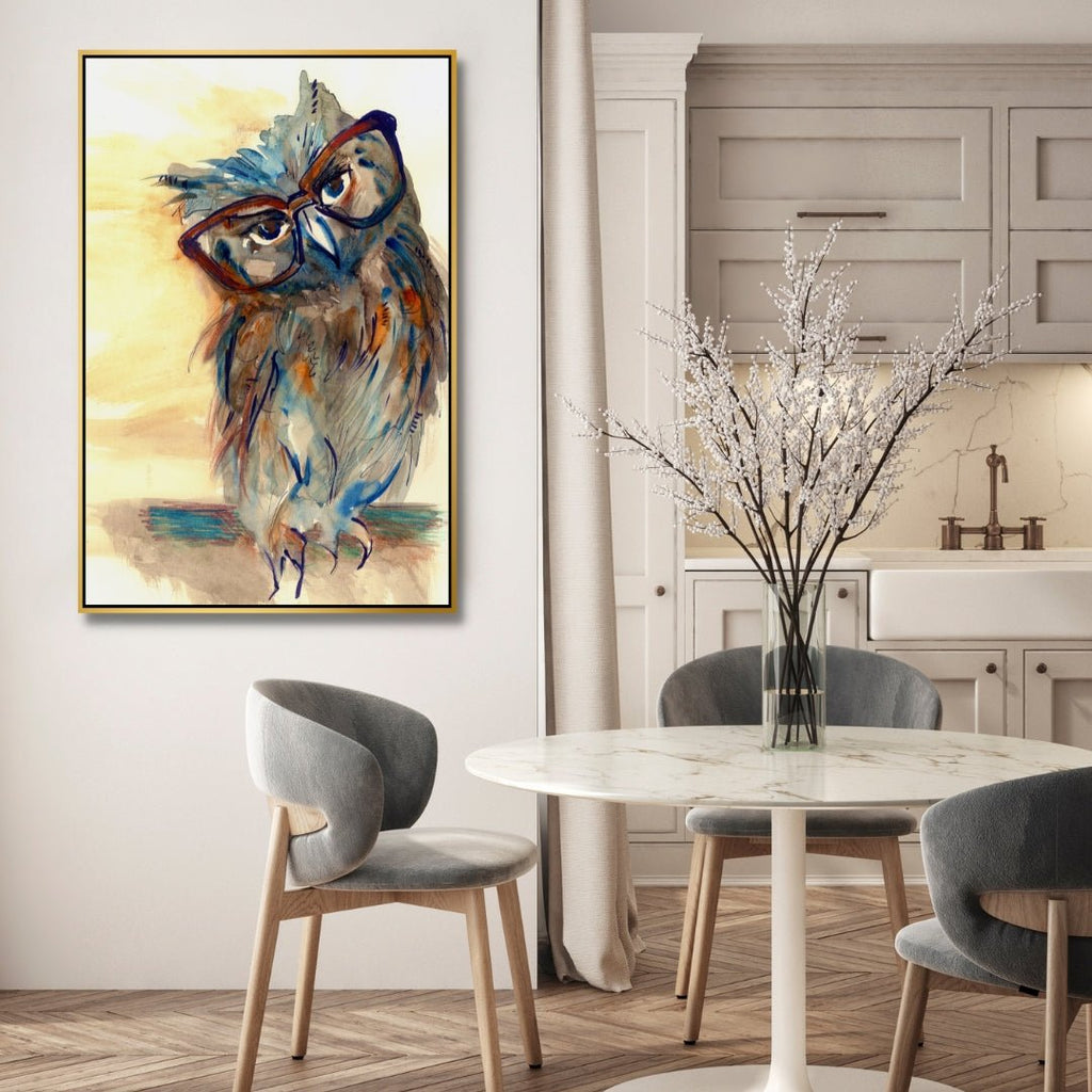 Owl With Glasses Canvas Art - Designity Art