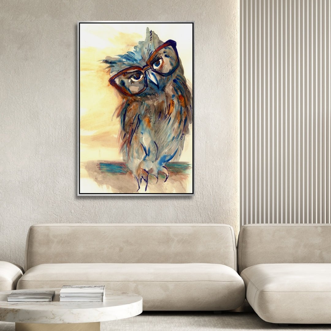 Owl With Glasses Canvas Art - Designity Art