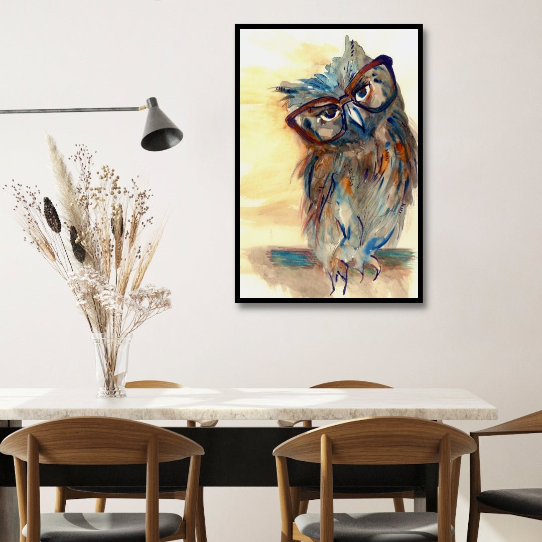 Owl With Glasses Canvas Art - Designity Art