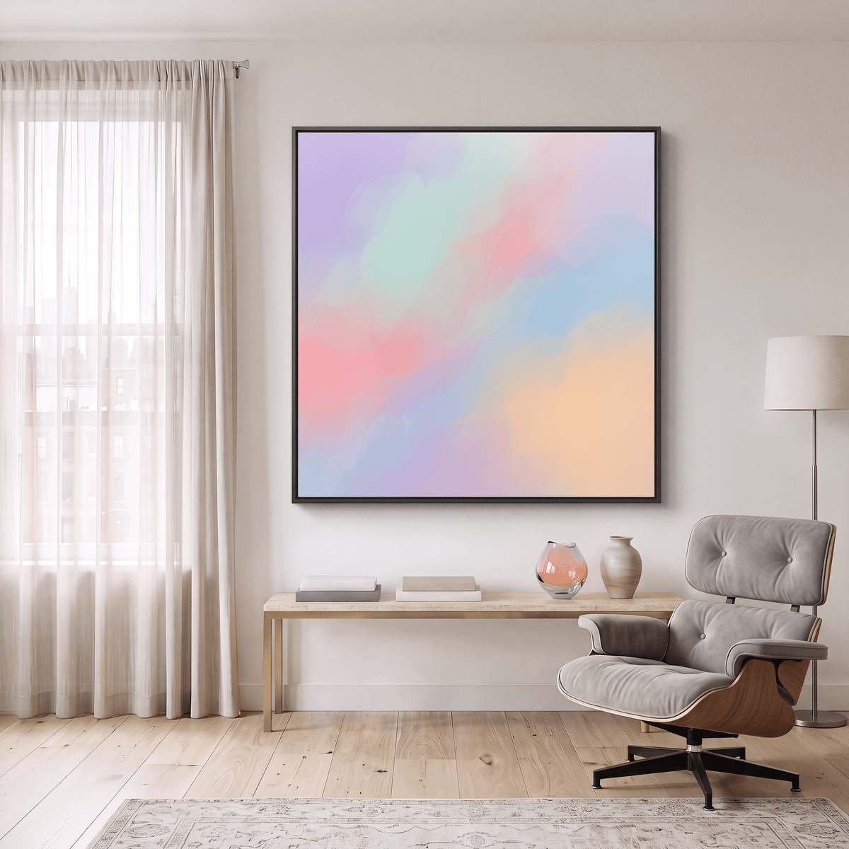 Pastel Abstract Canvas Wall Art, Dreamy Lavender Pink Blue Cloud, Soft Gradient Multicolor - Art-Port