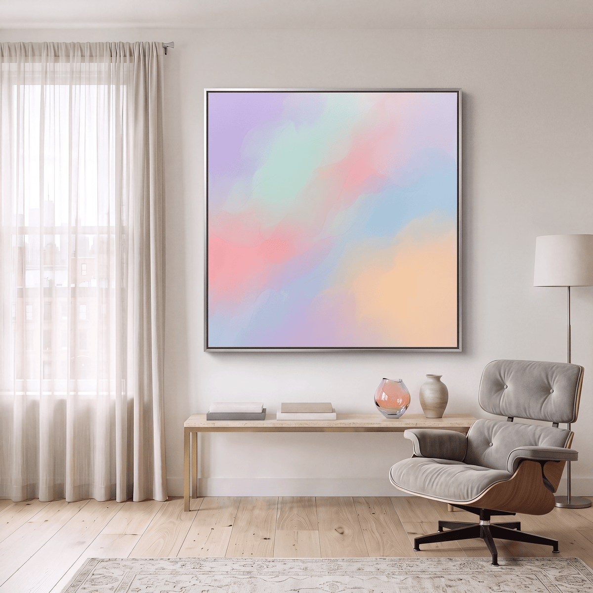 Pastel Abstract Canvas Wall Art, Dreamy Lavender Pink Blue Cloud, Soft Gradient Multicolor - Art-Port
