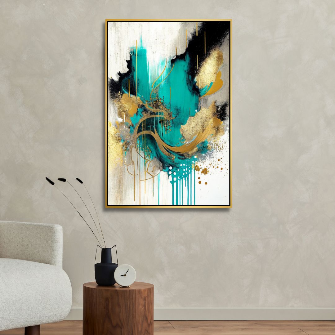 Turquoise, Gold and Gray Abstract Art - Designity Art