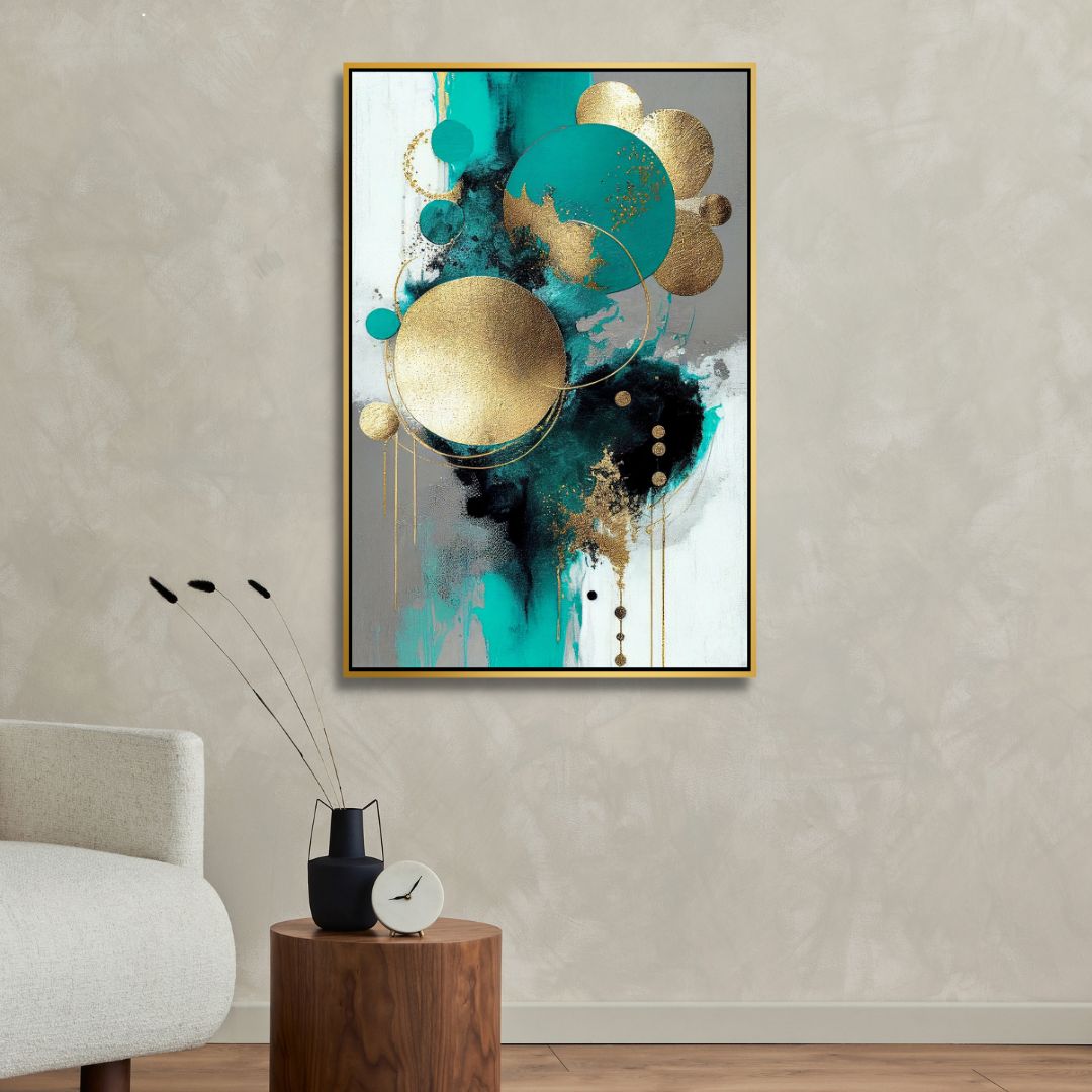 Turquoise, Gold and Gray Abstract Art - Designity Art