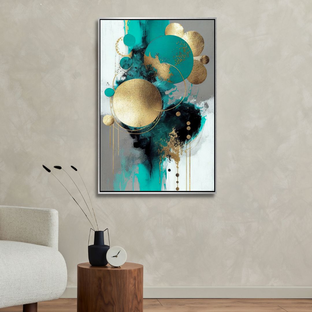 Turquoise, Gold and Gray Abstract Art - Designity Art