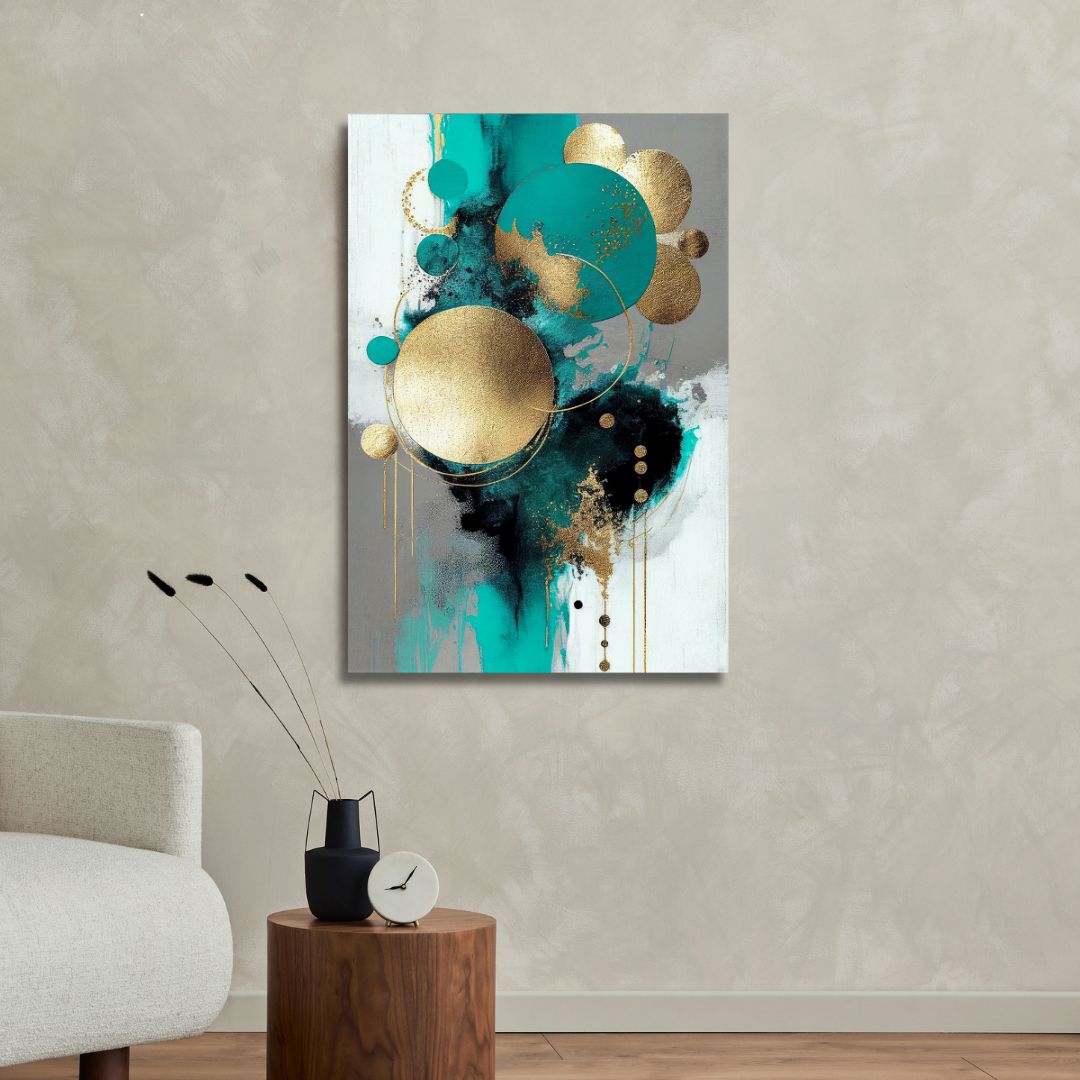 Turquoise, Gold and Gray Abstract Art - Designity Art