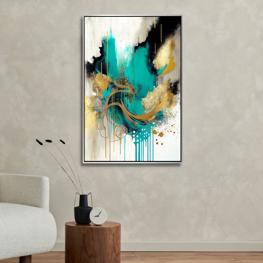 Turquoise, Gold and Gray Abstract Art - Designity Art