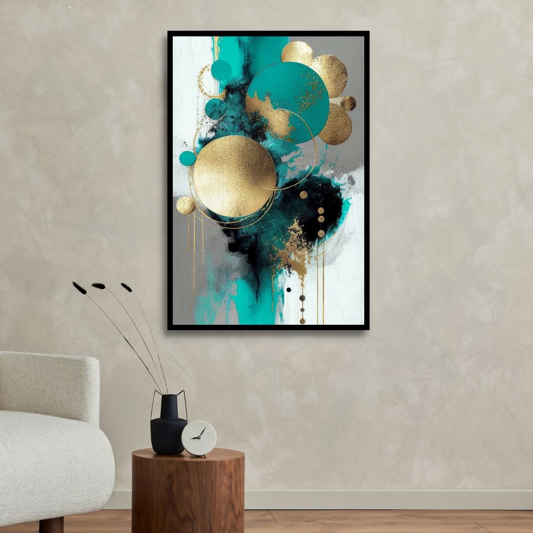 Turquoise, Gold and Gray Abstract Art - Designity Art