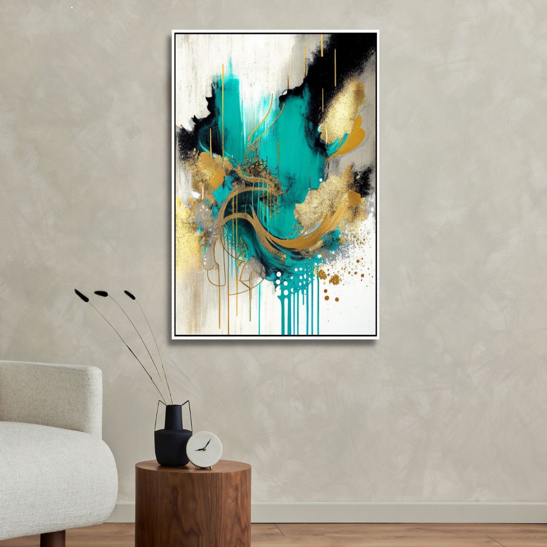 Turquoise, Gold and Gray Abstract Art - Designity Art