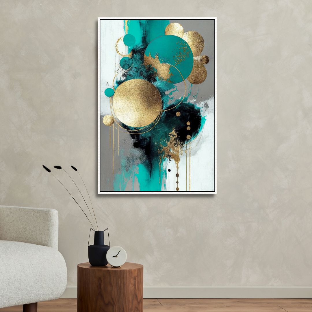 Turquoise, Gold and Gray Abstract Art - Designity Art