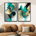 Turquoise, Gold and Gray Abstract Art - Designity Art