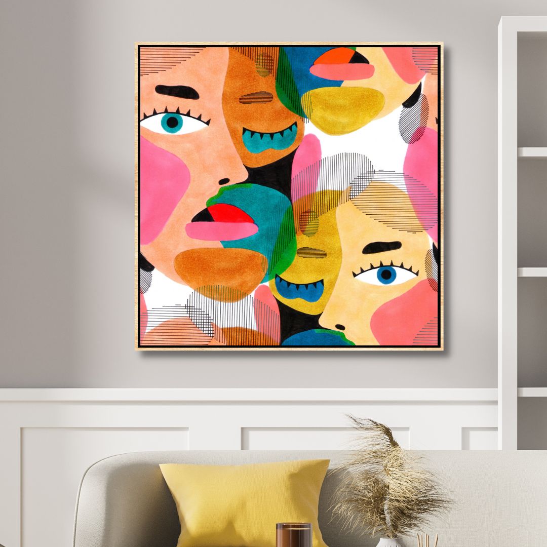 Woman Faces Pop Art Style Canvas Art - Designity Art