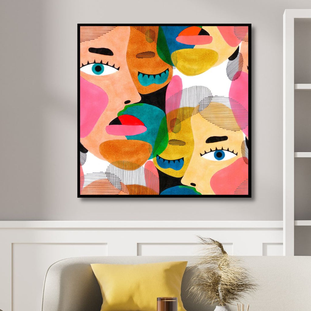Woman Faces Pop Art Style Canvas Art - Designity Art