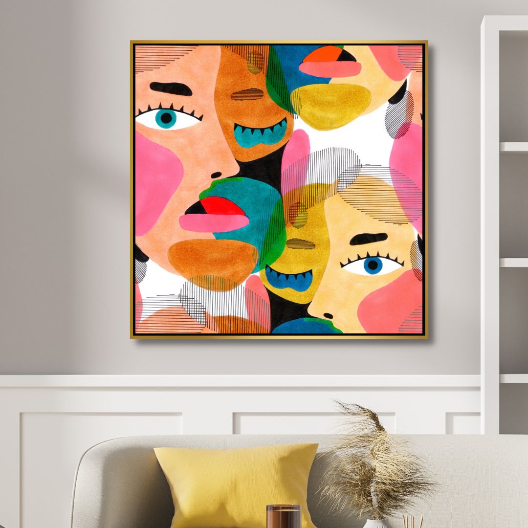 Woman Faces Pop Art Style Canvas Art - Designity Art