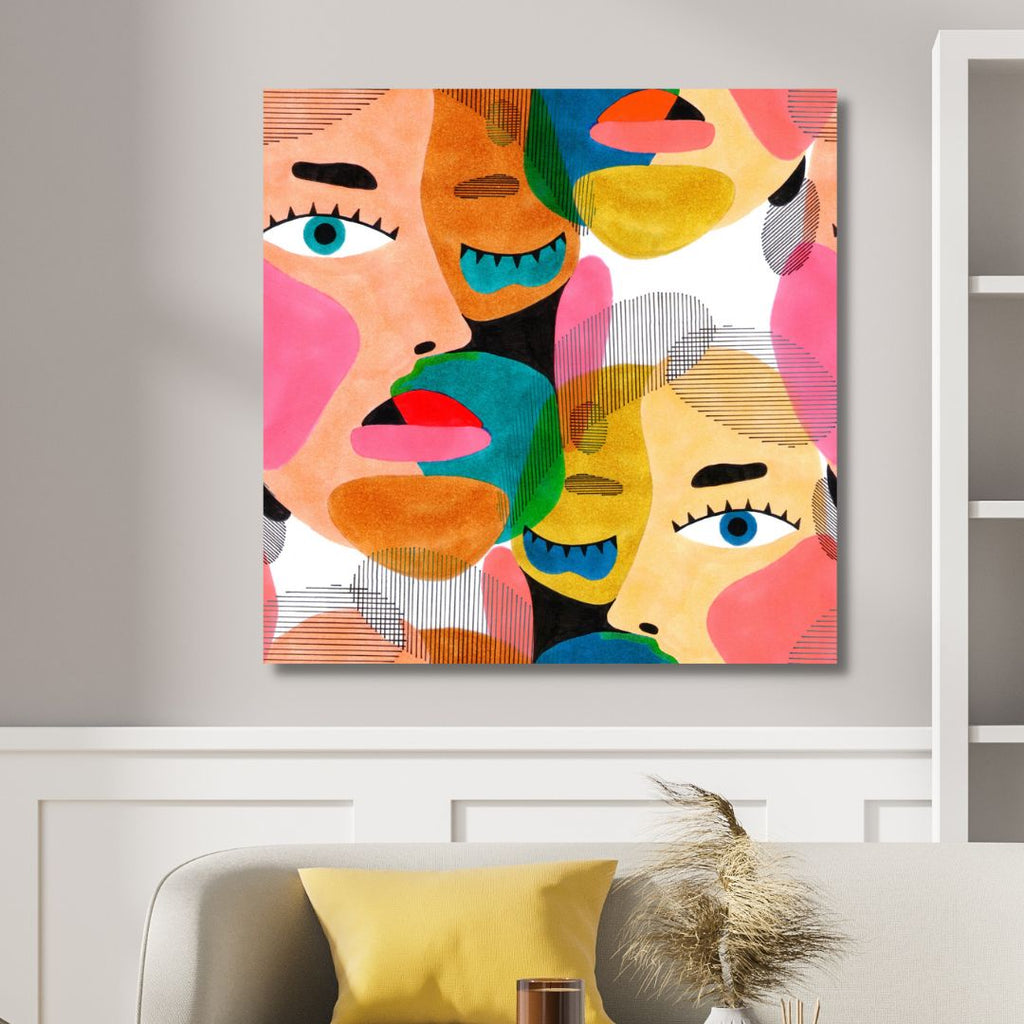 Woman Faces Pop Art Style Canvas Art - Designity Art